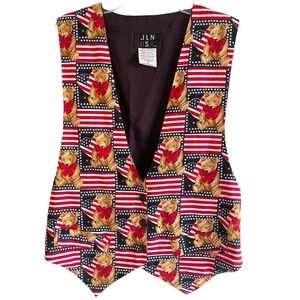 JLN American Patriotic Vest Unisex Size M Suit Top Novelty Print Teddy Bear USA
